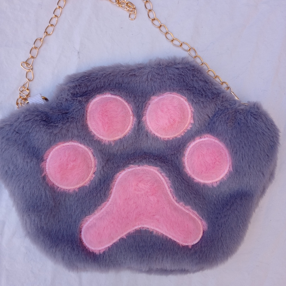 Furry Paw Print Crossbody Bag Pink Gray Kawaii Cottagecore Princess Core Furry